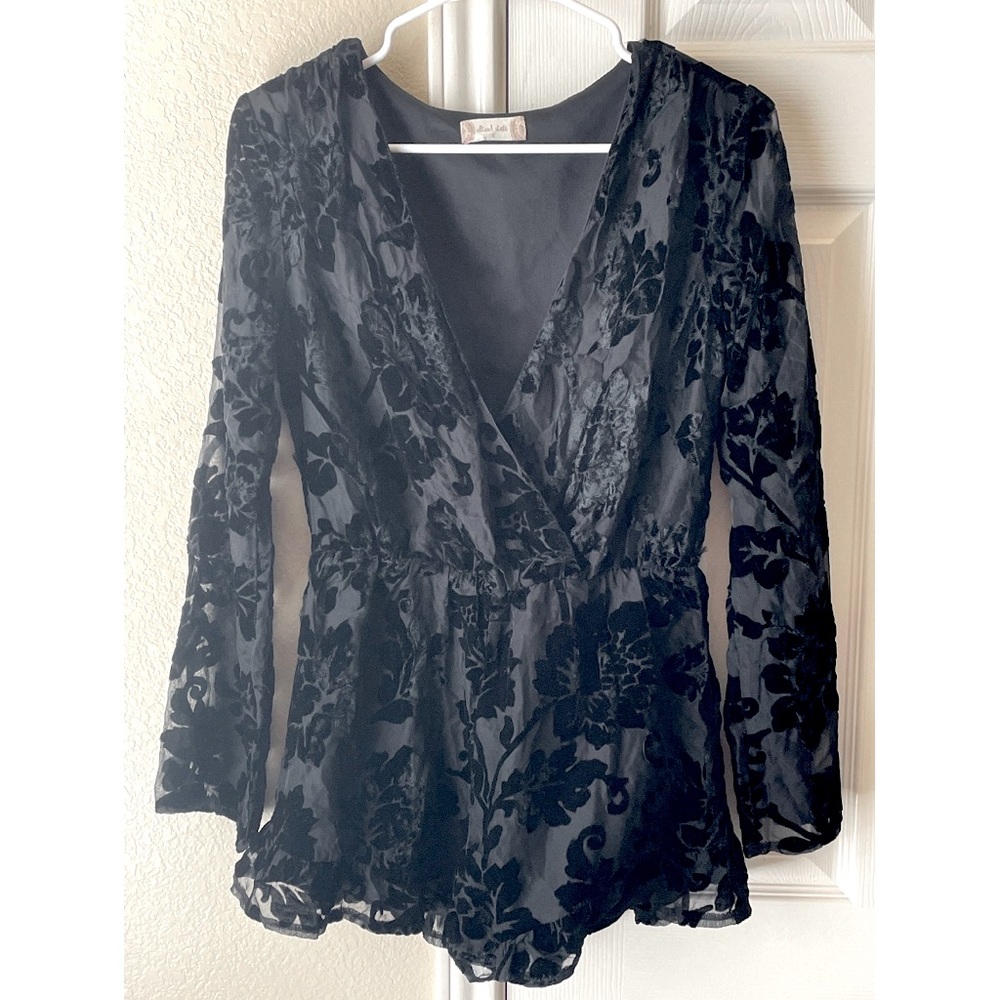 2/$12 Altar’d State Floral Velvet Romper - Black